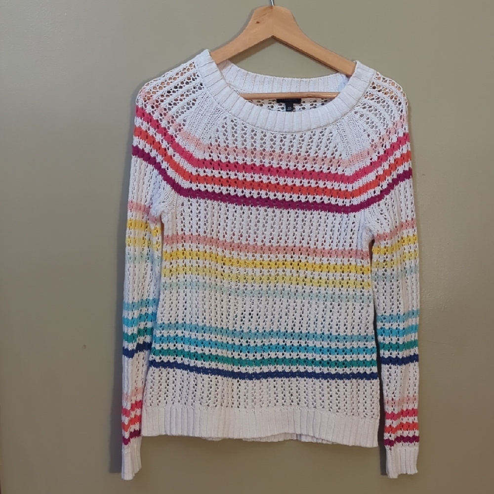 Talbots White and Multicolor Striped Sweater